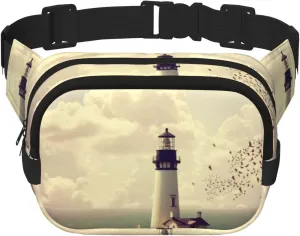 Old Lighthouse Print Unisex Square Double Layer Waist Bag Crossbody Fanny Pack Travel Workout Accessory