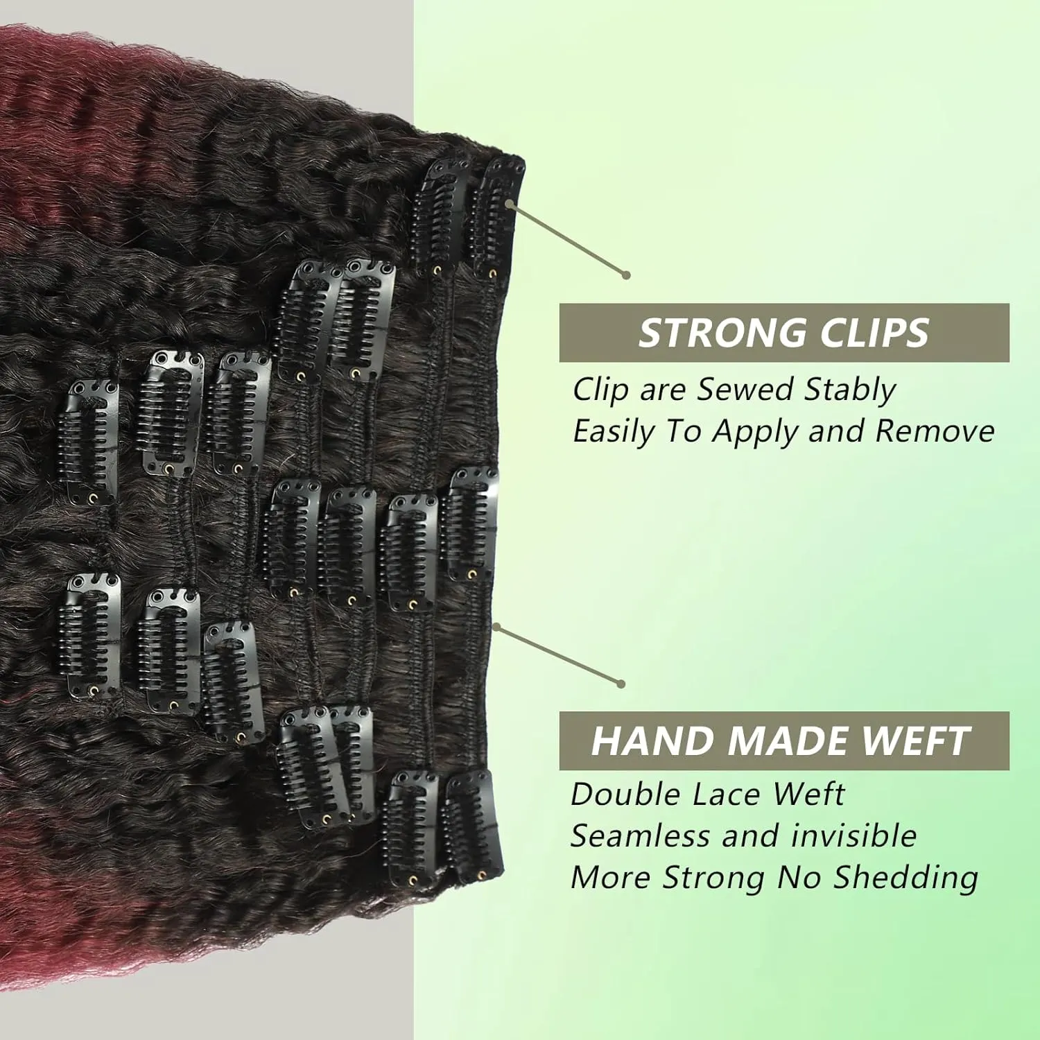 Ombre Burgundy Yaki Straight Clip in Hair Extensions Real Human Hair T1B 99J Kinky Straight Hair Clip ins for Women Invisible & Scalp-Friendly 8pcs with 18 Clips 120g Per Set (14 Inch)