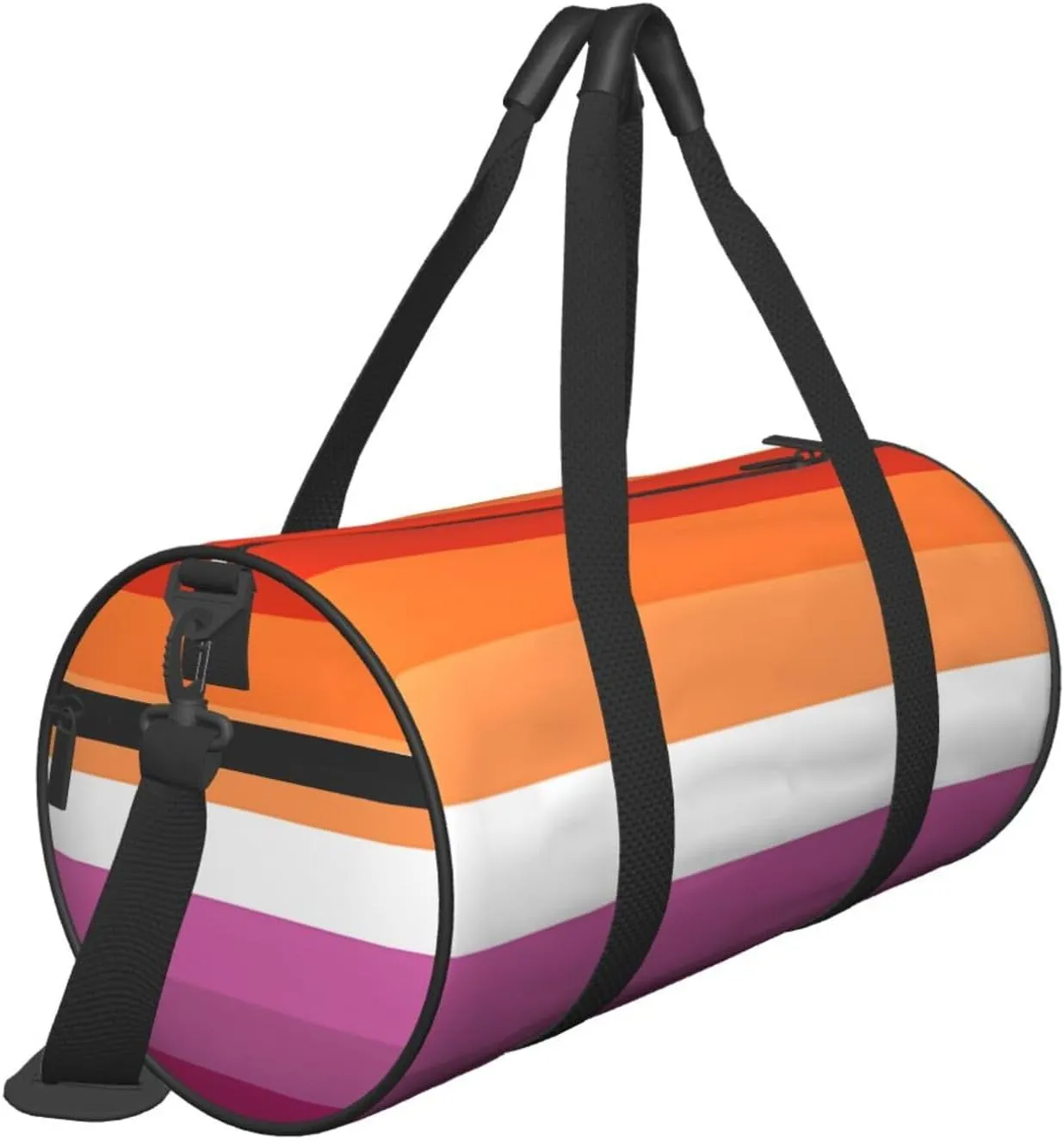 Orange Magenta Lesbian Pride Flag Round Travel Duffel Bag Large Capacity Gym Sports Bags for Hiking Vacation Trips