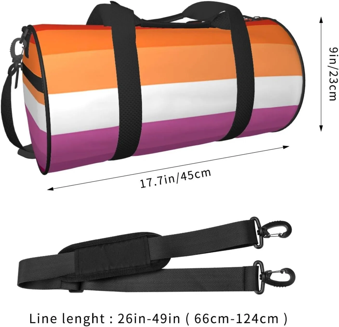 Orange Magenta Lesbian Pride Flag Round Travel Duffel Bag Large Capacity Gym Sports Bags for Hiking Vacation Trips