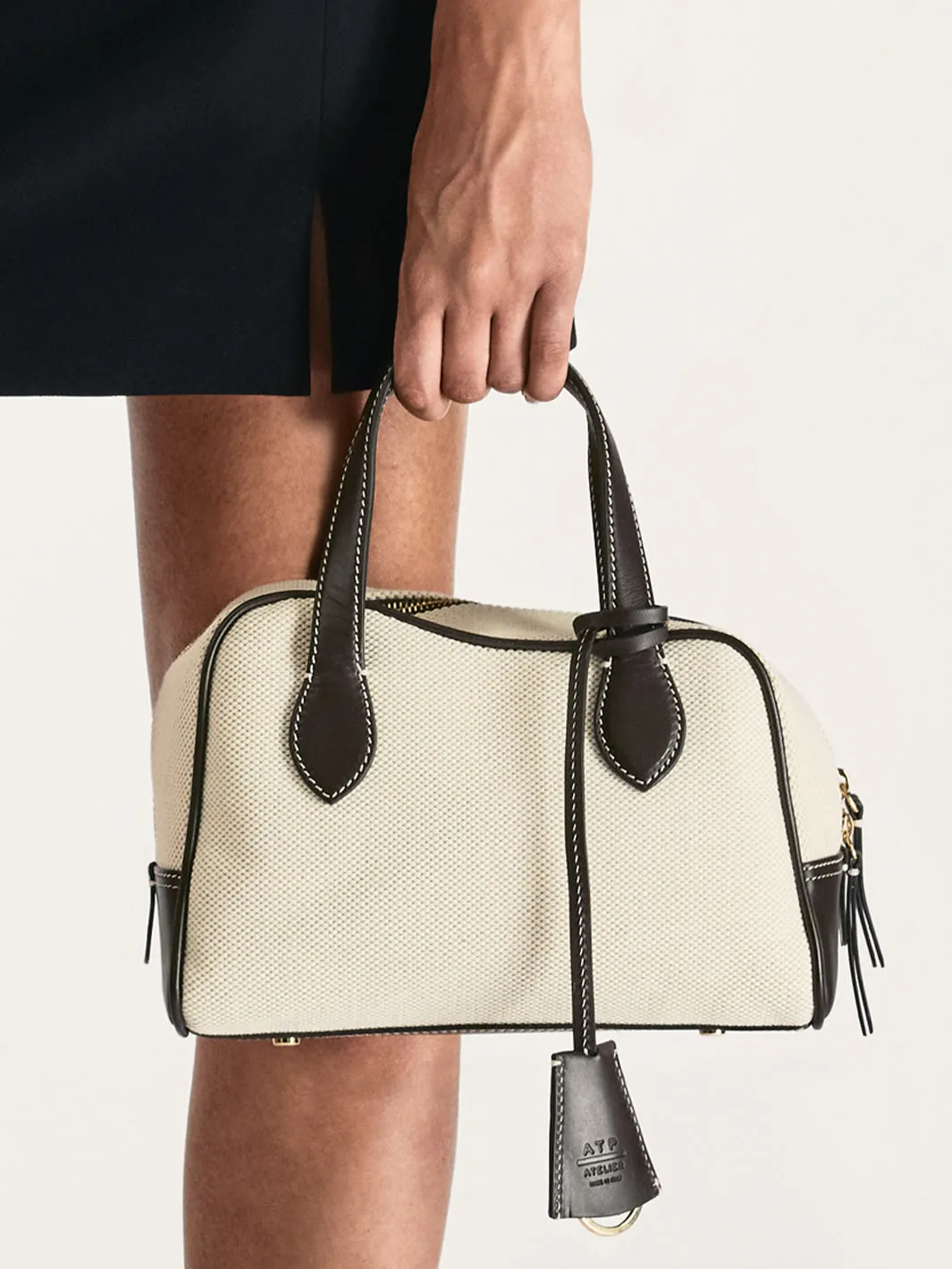 Ormelle Ecru/Walnut Canvas/Leather Top handle bag
