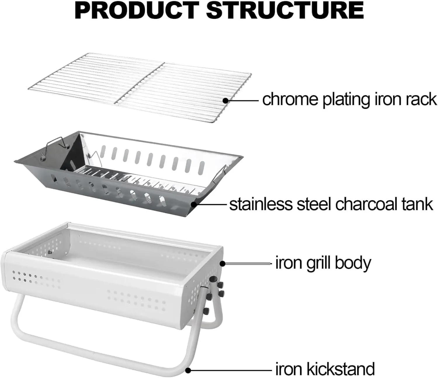 Outdoor Picnic Tabletop Charcoal Grill with Handle Portable BBQ Grill Outdoor Barbecue Grill for Camping Picnic Outdoor Grill(White)