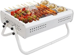 Outdoor Picnic Tabletop Charcoal Grill with Handle Portable BBQ Grill Outdoor Barbecue Grill for Camping Picnic Outdoor Grill(White)