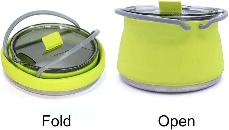 Outdoor Red and Green Travel Portable Heating Tea Coffee Rice Cooker Lightweight Silicone Folding Kettle with Handle(E)