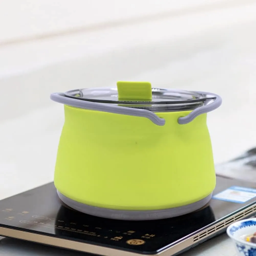 Outdoor Red and Green Travel Portable Heating Tea Coffee Rice Cooker Lightweight Silicone Folding Kettle with Handle(E)