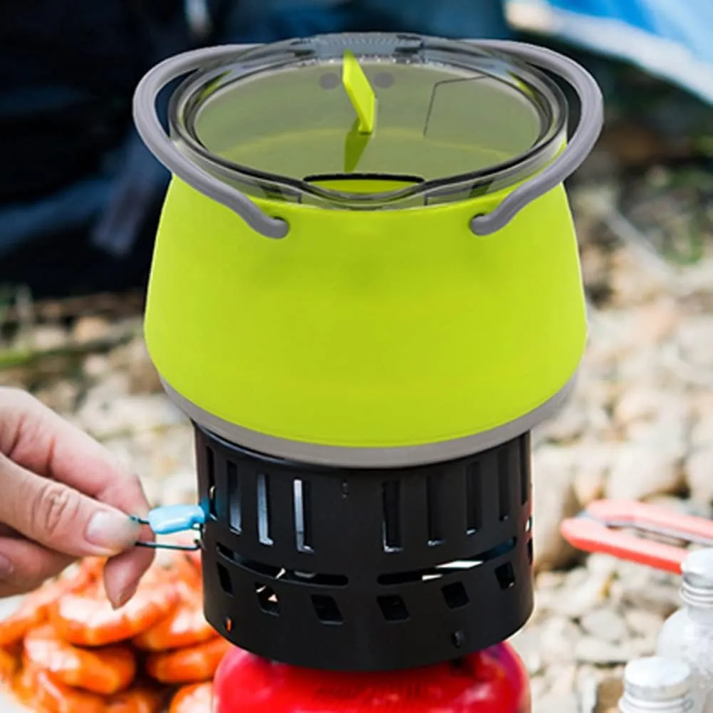 Outdoor Red and Green Travel Portable Heating Tea Coffee Rice Cooker Lightweight Silicone Folding Kettle with Handle(E)