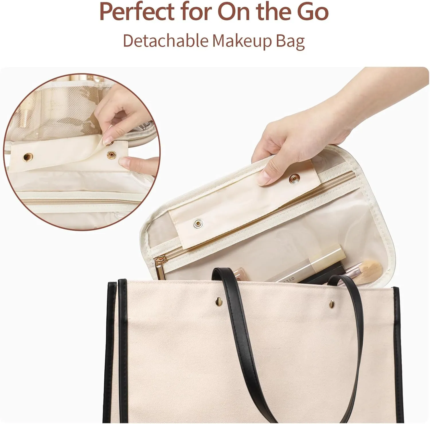 PACKISM Hanging Travel Toiletry Bag for Women - Quilted Plaid PU Leather Travel Makeup Bag with Detachable Bag, Waterproof Cosmetic Bag for Full-Sized Toiletries Fit Bathroom Cruise, Off-white (M)