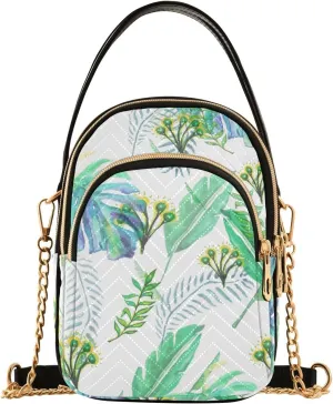 Palm Leaf Background Design Crossbody Bags Shoulder Bag for Women Stylish Ladies Messenger Bags Cell Phone Purse and Handbags Wallet