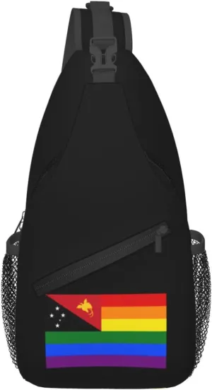 Papua New Guinea Rainbow Flag Crossbody Bags For Women Men Chest Backpack Gym Shoulder Bag Travel Outdoor Sports Casual Crossbody Bags