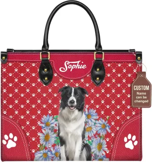 Personalized Border Collie Dog Handbags, Custom Name Dog Leather Bags, Purses, Shoulder Bag, Gift For Dog Mom Dog Lover