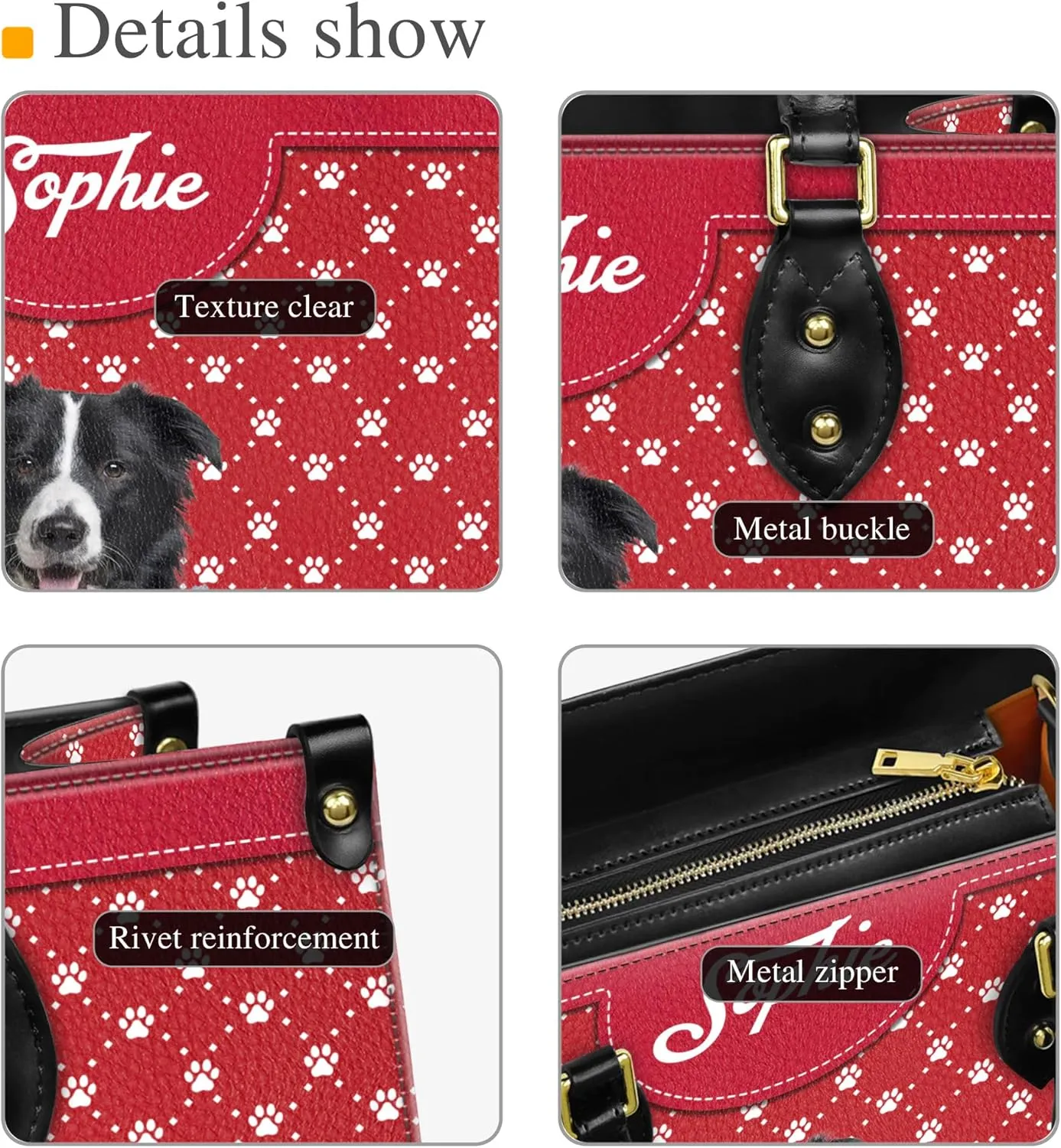 Personalized Border Collie Dog Handbags, Custom Name Dog Leather Bags, Purses, Shoulder Bag, Gift For Dog Mom Dog Lover
