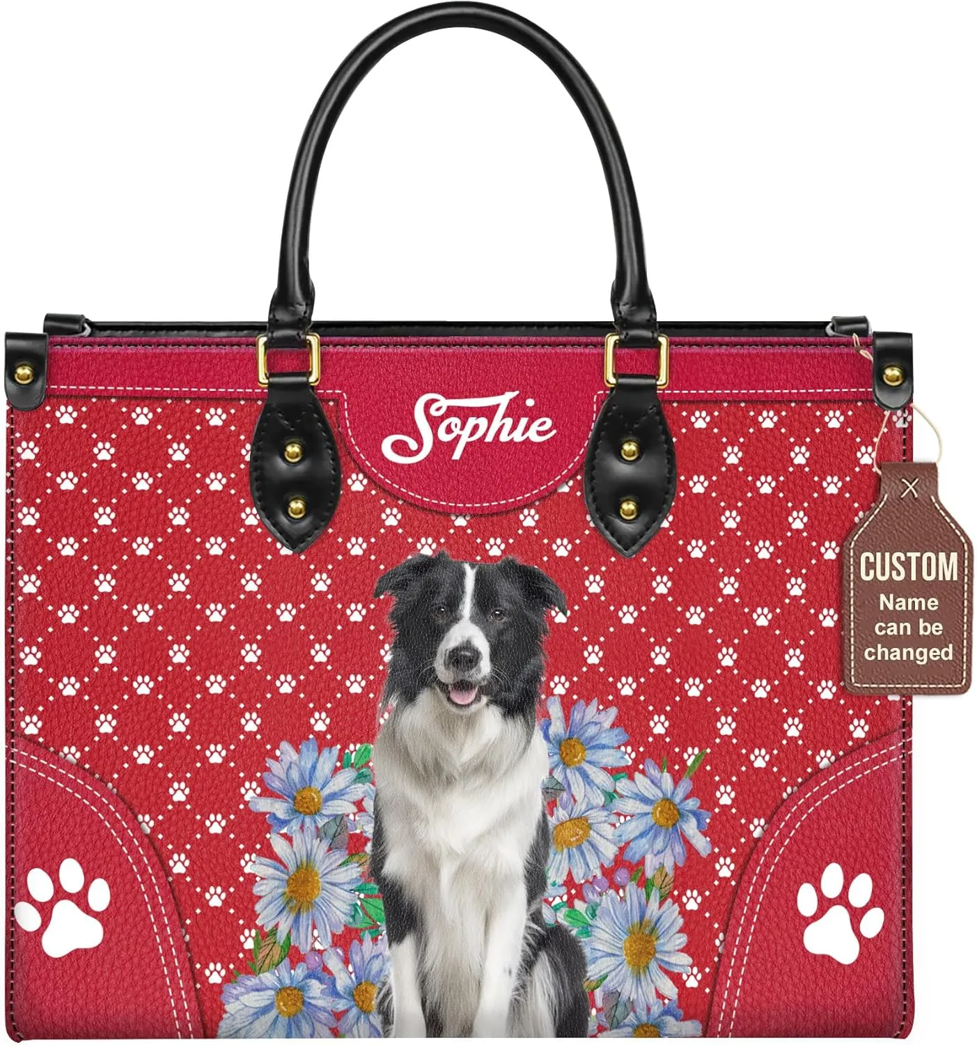Personalized Border Collie Dog Handbags, Custom Name Dog Leather Bags, Purses, Shoulder Bag, Gift For Dog Mom Dog Lover