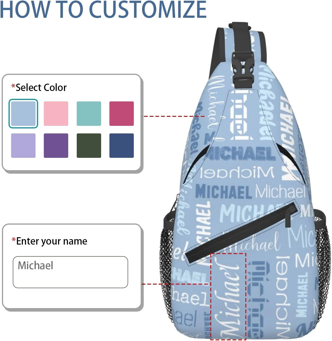 Personalized Crossbody Bags Customizable Chest Bag Customized Sling Bag Custom Sling Bags Customization Crossbody Bag
