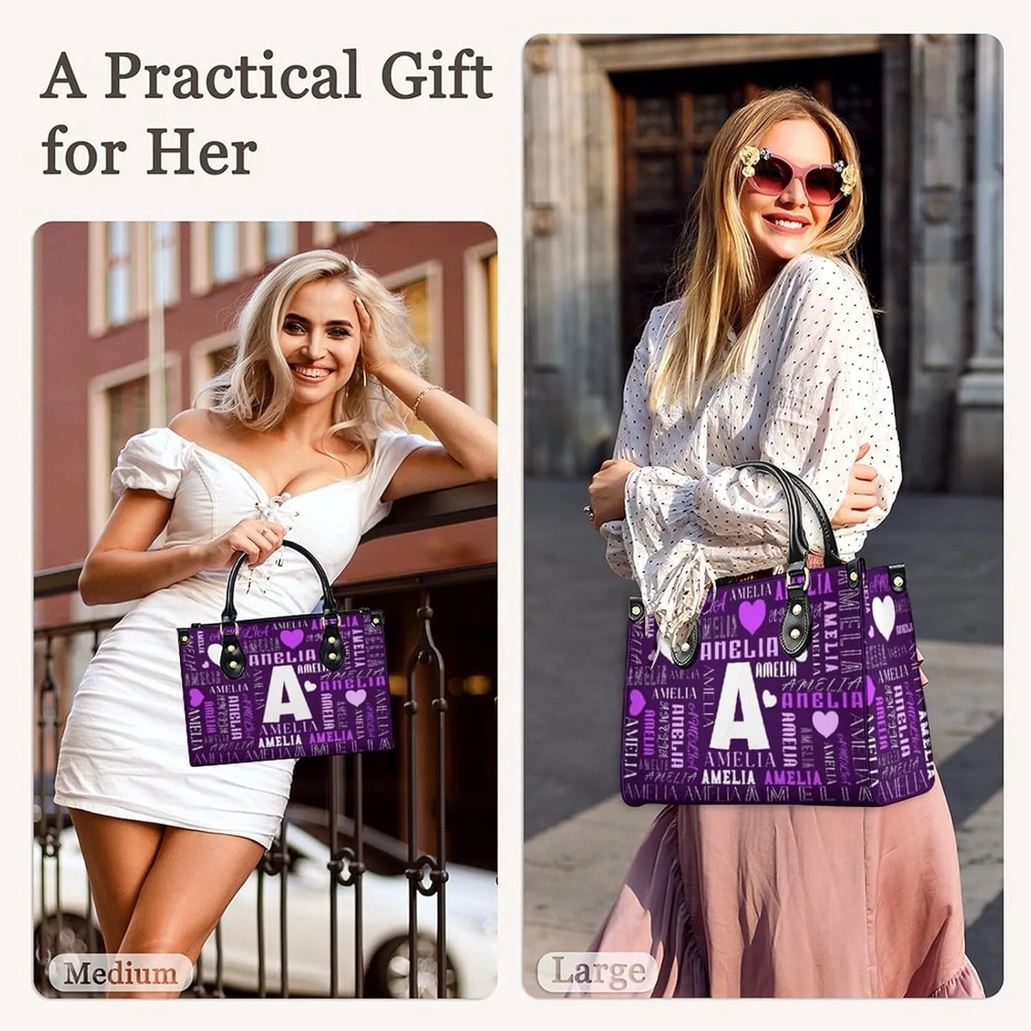 Personalized Handbag Gifts for Her - PU Leather Bags - Custom Women Tote Bag for Mother’s Day, Birthday, Wedding
