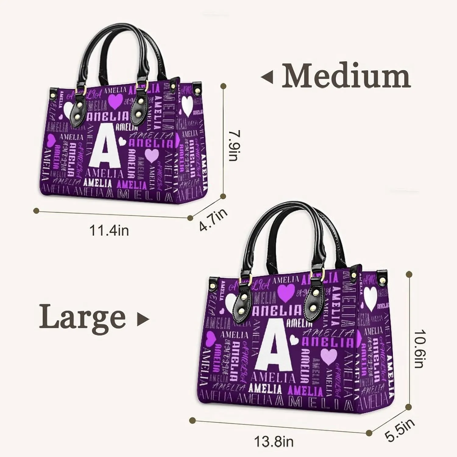 Personalized Handbag Gifts for Her - PU Leather Bags - Custom Women Tote Bag for Mother’s Day, Birthday, Wedding