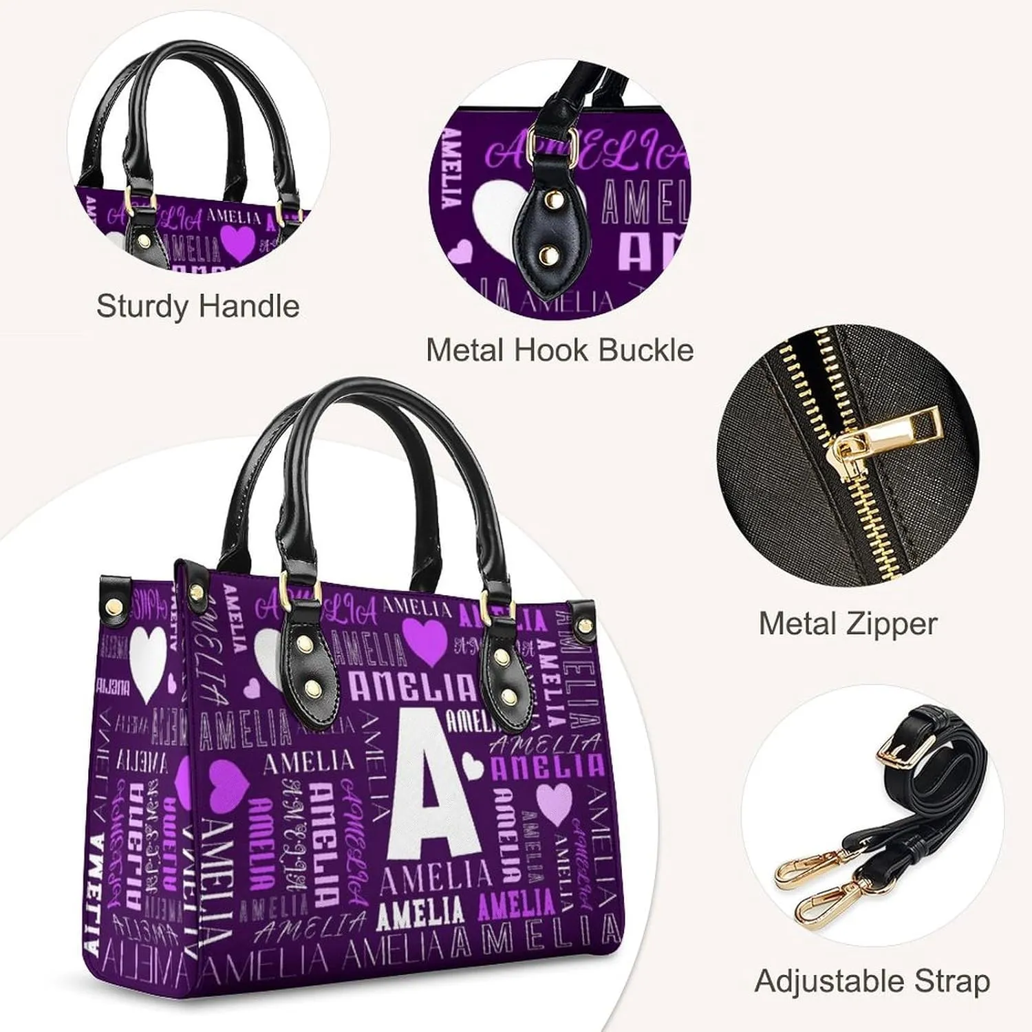 Personalized Handbag Gifts for Her - PU Leather Bags - Custom Women Tote Bag for Mother’s Day, Birthday, Wedding