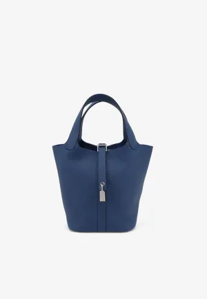 Picotin Lock 18 in Bleu Tie Clemence Leather with Palladium Hardware