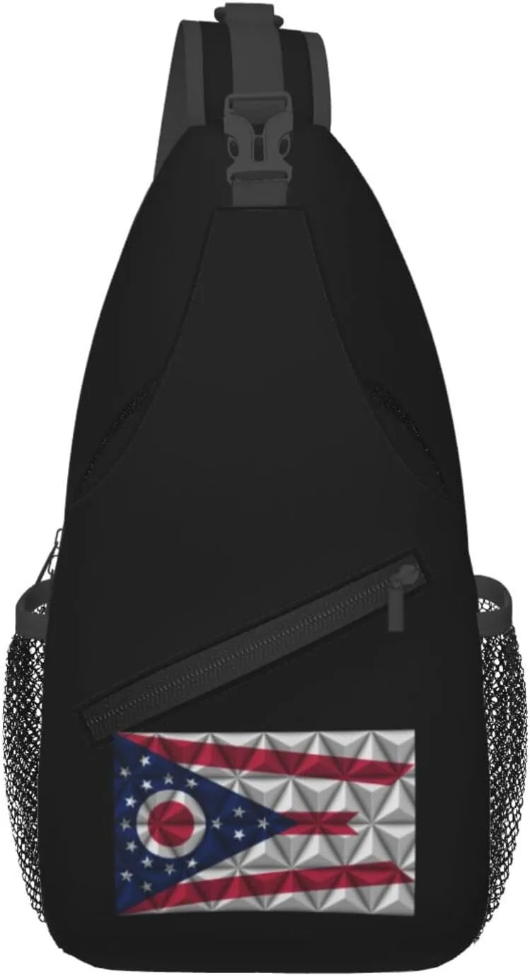 Polygon Effect of Flag of Ohio Crossbody Bags For Women Men Chest Backpack Gym Shoulder Bag Travel Outdoor Sports Casual Crossbody Bags