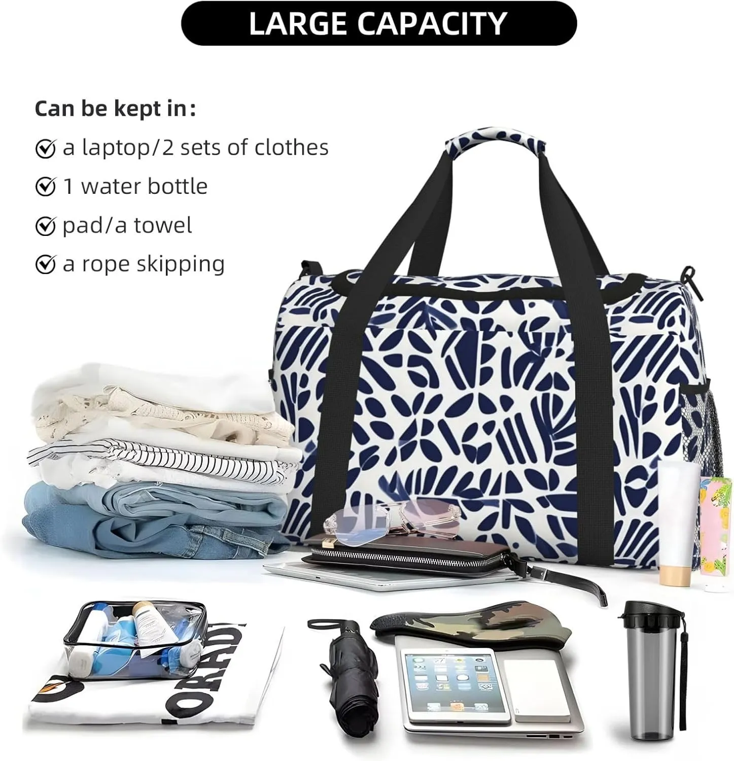 Polynesian Tribal Pattern Travel Duffel Bag With Zippers And Handles, Big Foldable Duffle Bag For Family Vacations