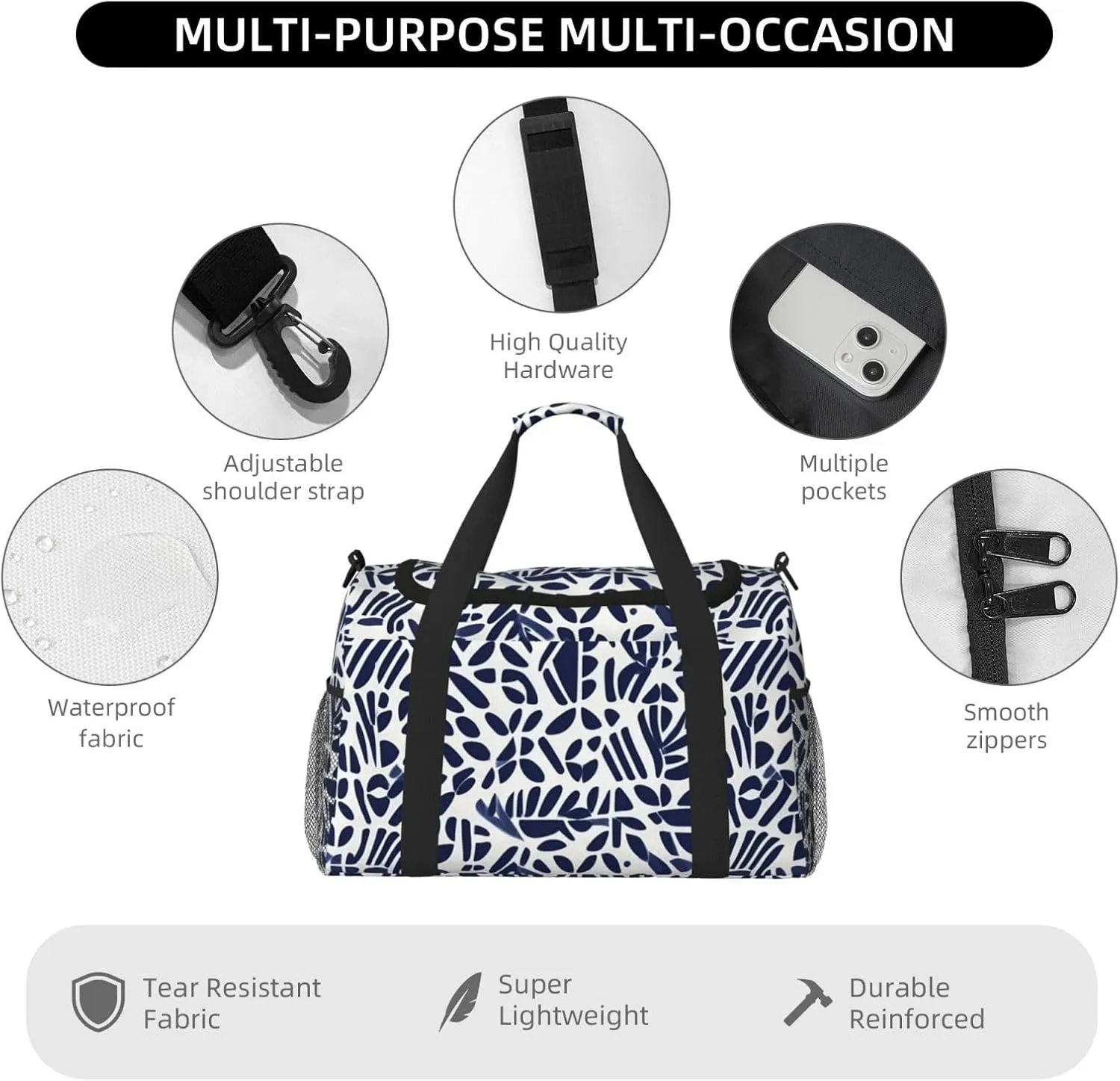 Polynesian Tribal Pattern Travel Duffel Bag With Zippers And Handles, Big Foldable Duffle Bag For Family Vacations