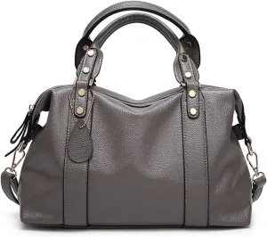 PORRASSO Elegant Handbag - Ladies Shoulder Crossbody Top-Handle Bag - Waterproof PU Leather - Grey