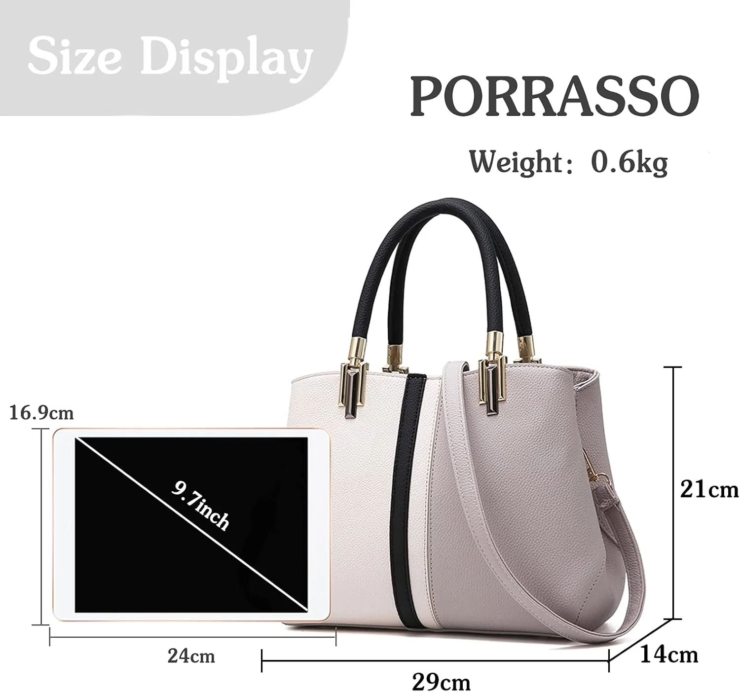 PORRASSO Women Handbag Fashion Top-Handle Bags Ladies Tote Shoulder Bag Female