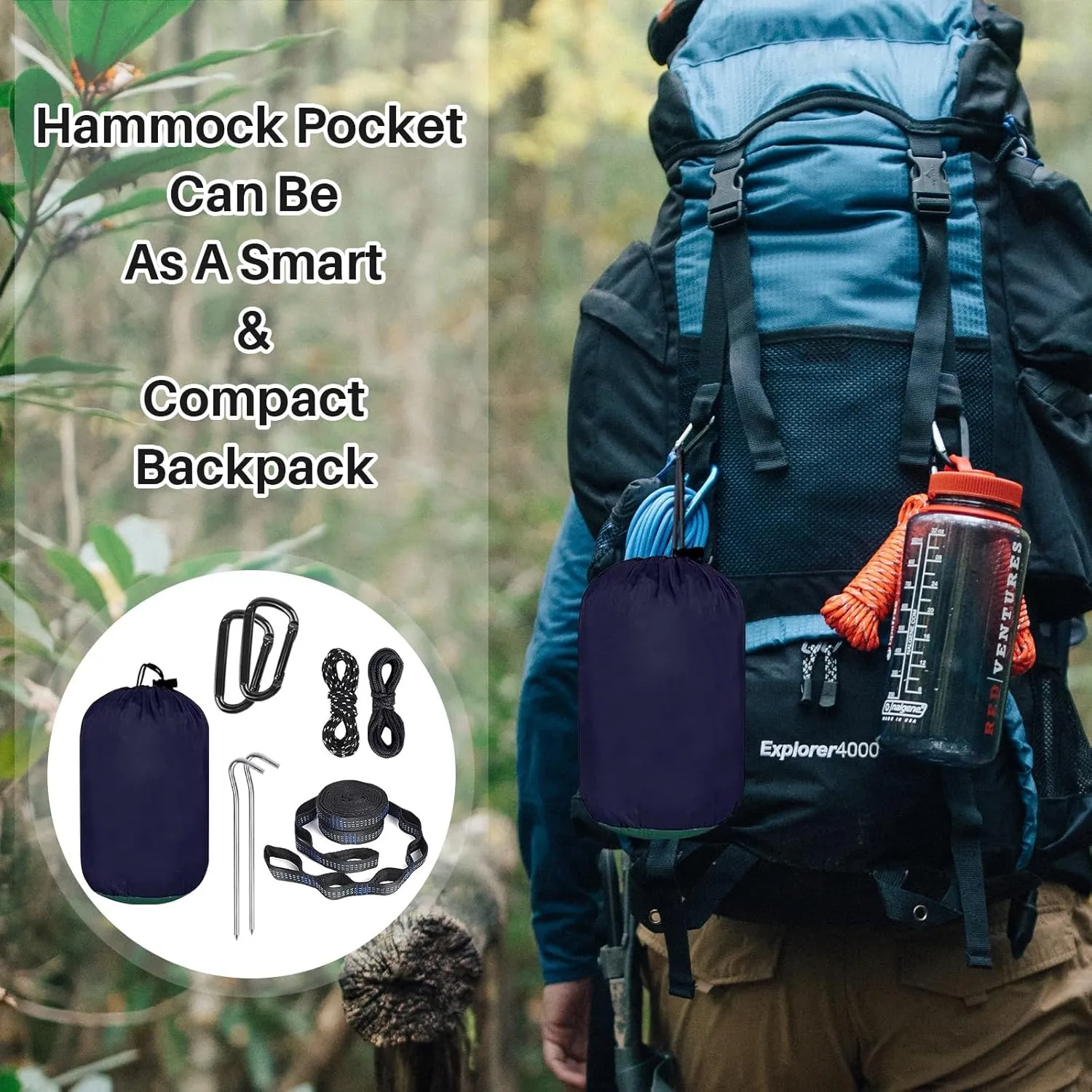 Portable Double Camping Hammock with Mos-Quito Net - 2-Person Lightweight Nylon Parachute Hammock for Outdoor Camping, Hiking, and Travel