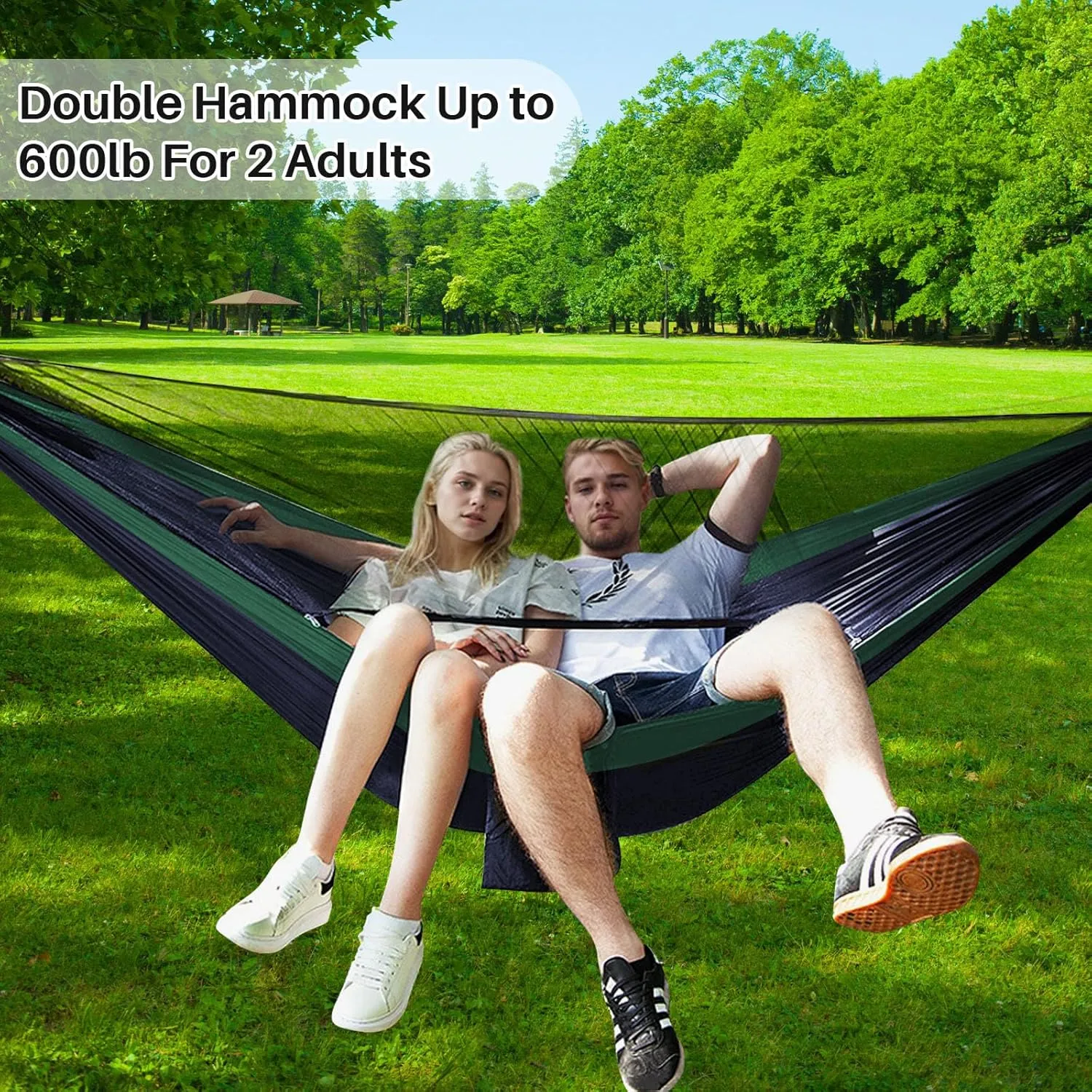 Portable Double Camping Hammock with Mos-Quito Net - 2-Person Lightweight Nylon Parachute Hammock for Outdoor Camping, Hiking, and Travel