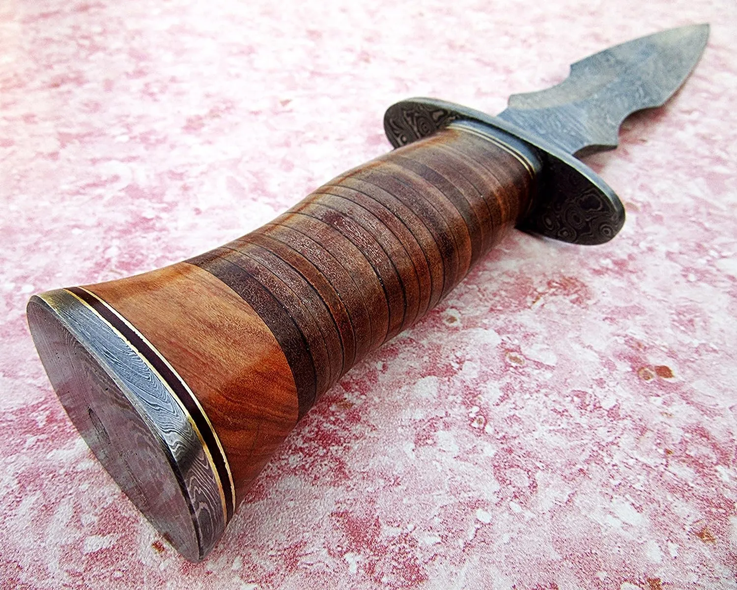 Poshland DG-71 Handmade Damscus steel leather handle Knife - Double Edge