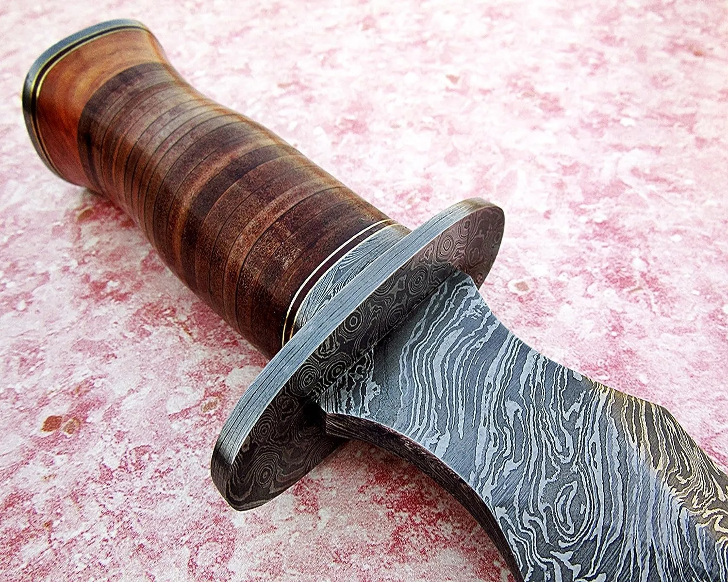 Poshland DG-71 Handmade Damscus steel leather handle Knife - Double Edge