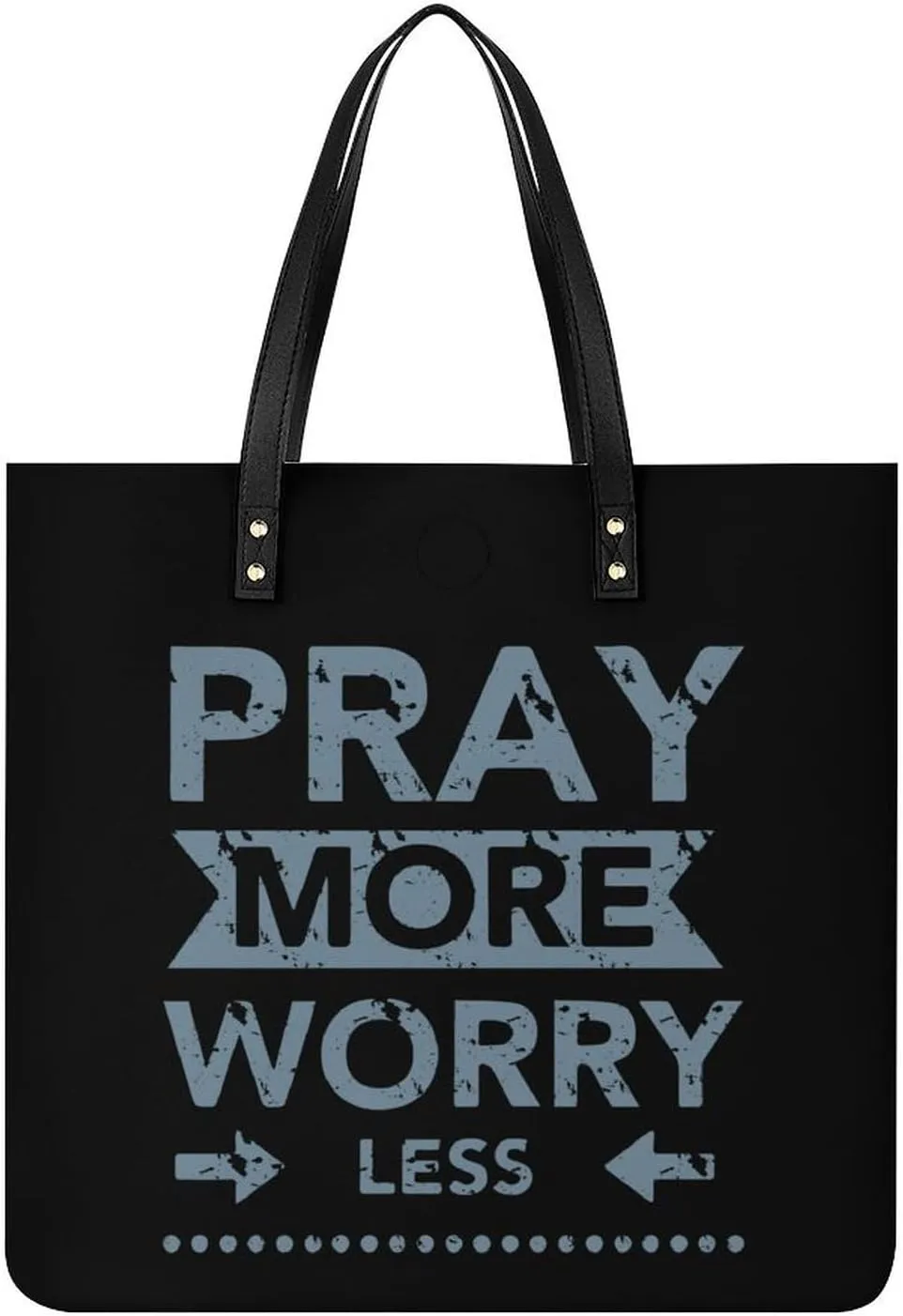 Pray More Worry Less Leather Tote Bags Casual Shoulder Handbag Purses Portable Shopping Bag for Men Women