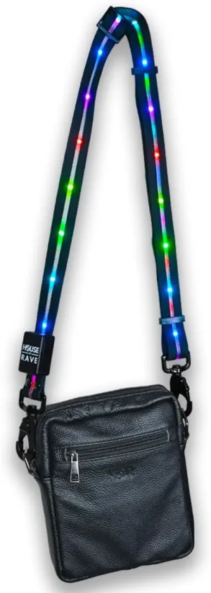 Premium Leather LED Strap Bag - LED Crossbody or Fannypack LED Bag - Light up Festival Bag for Women & Men - LED Rave Bag, Black