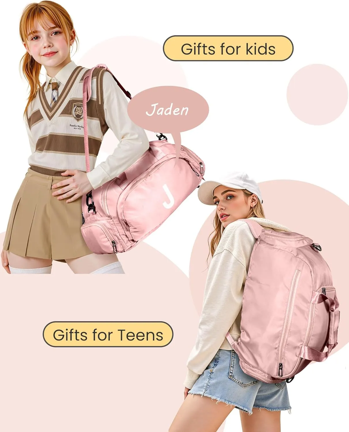 Preppy Gifts, Initial Gym Bags with Shoe Compartment, Personalized Girl Duffel Bag, Monogram Kid Overnight Bags, Teen Weekend Bag-Cute Trendy Stylish Stuff for Bestie (Letter M)