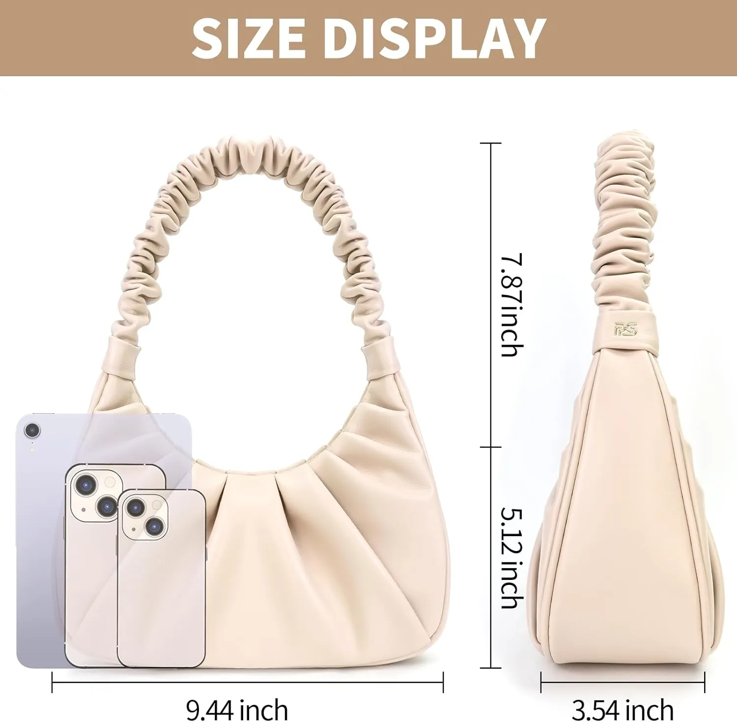 PS PETITE SIMONE Shoulder Handbag for Women Fashion Ruched Shoulder Hand Purse Sofii Clutch Hobo Bag Trendy Purse for Lady