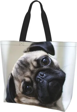 Pug Dog Tote Bag Shopping Bag Portable Handbags Tote Shoulder Bucket Bags for Women