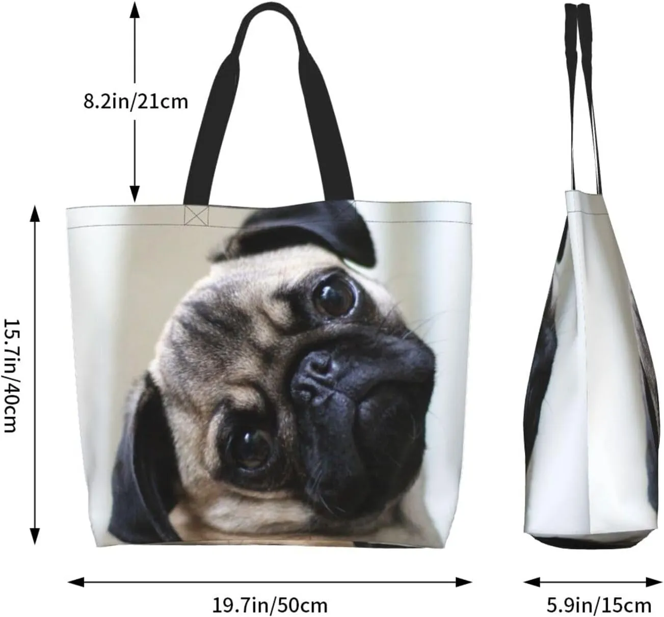 Pug Dog Tote Bag Shopping Bag Portable Handbags Tote Shoulder Bucket Bags for Women