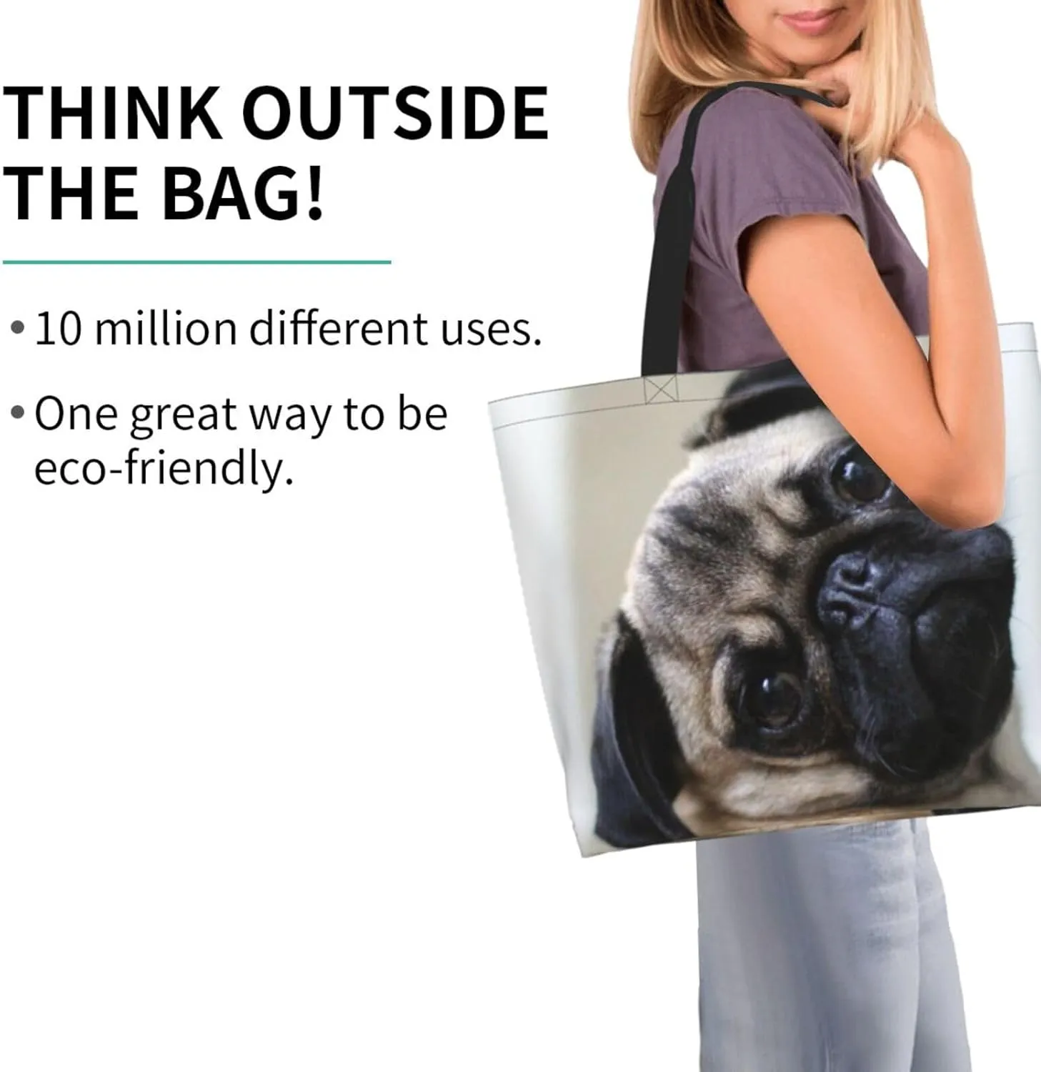 Pug Dog Tote Bag Shopping Bag Portable Handbags Tote Shoulder Bucket Bags for Women