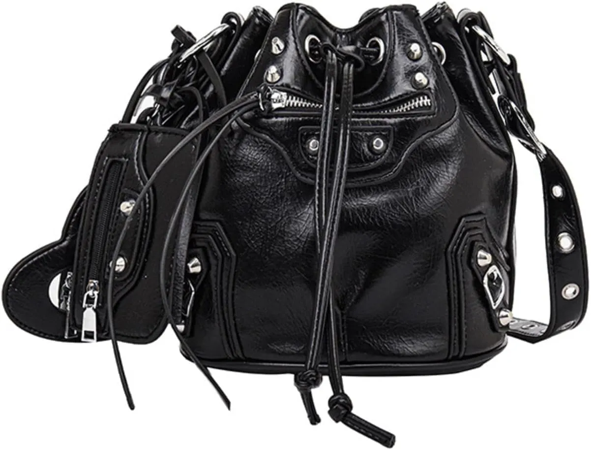 Punk Style Design Bucket PU Leather Crossbody Bag Rivet Motorcycle Shoulder Purses And Handbags Bolsa Feminina
