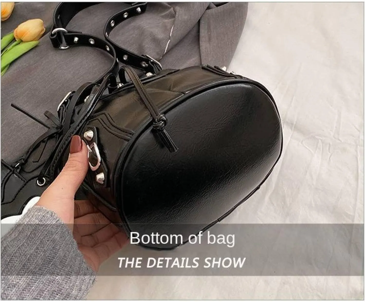 Punk Style Design Bucket PU Leather Crossbody Bag Rivet Motorcycle Shoulder Purses And Handbags Bolsa Feminina