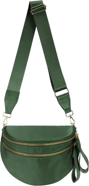 Pure Colour Crossbody Bag Bum Bag for Women,Spacious Purse Fanny Packs Belt Bag,Oversized Bum Bag (Colour Bum Bag-Bean Green)