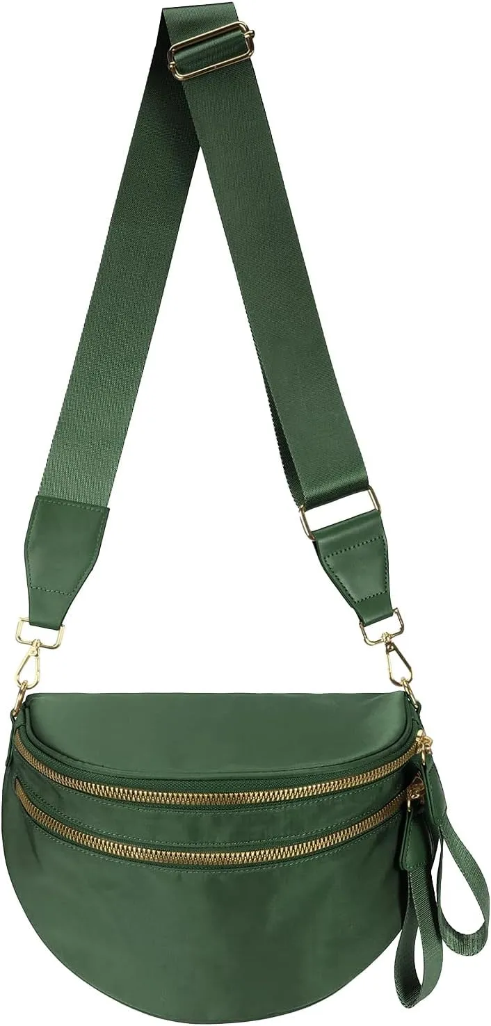 Pure Colour Crossbody Bag Bum Bag for Women,Spacious Purse Fanny Packs Belt Bag,Oversized Bum Bag (Colour Bum Bag-Bean Green)