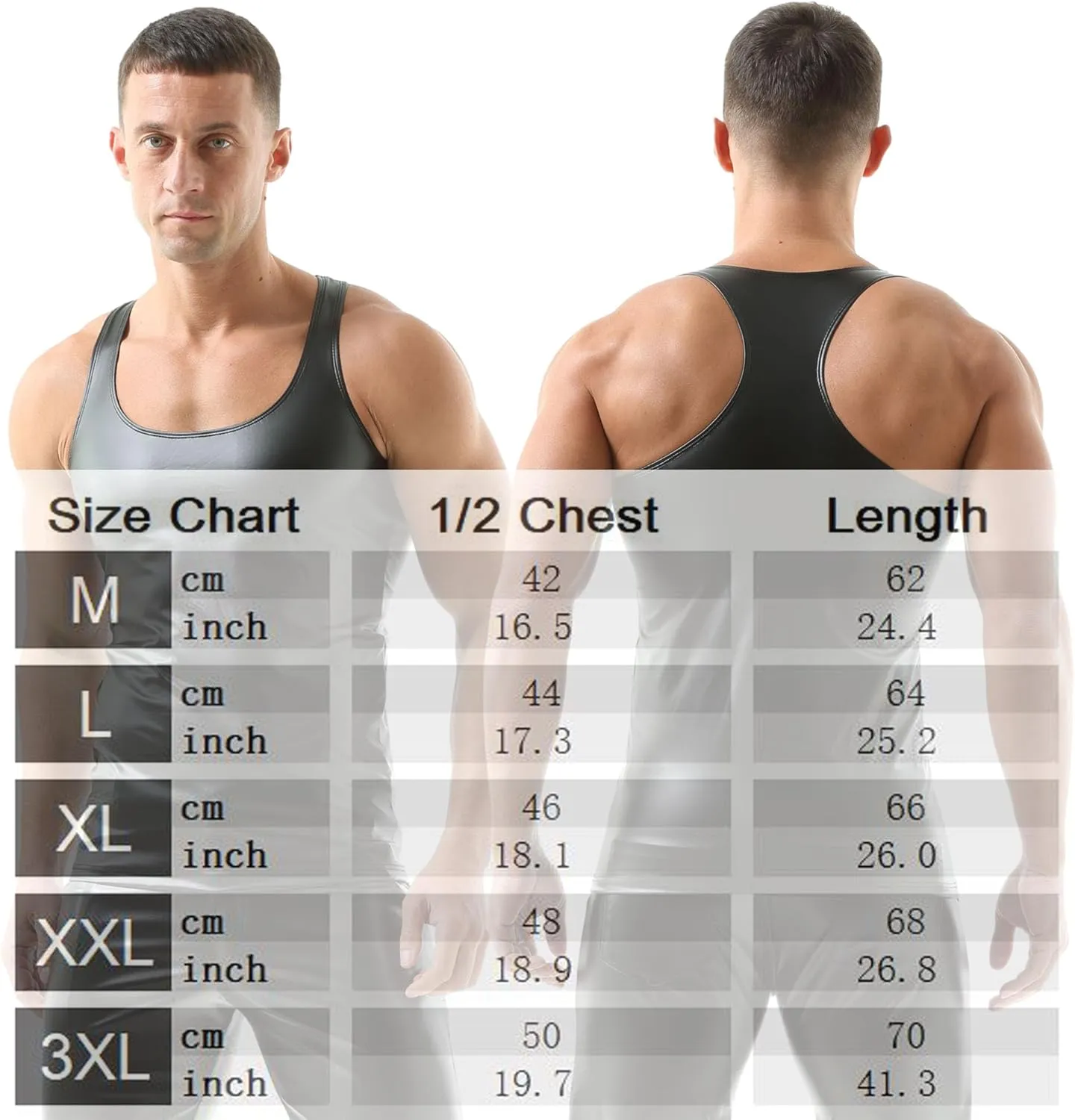 QiaTi Men's Faux Leather Undershirt Slim Fit Sleeveless Tank Top Nightclub Party Round Neck Shirts Muscle Top T-Shirts