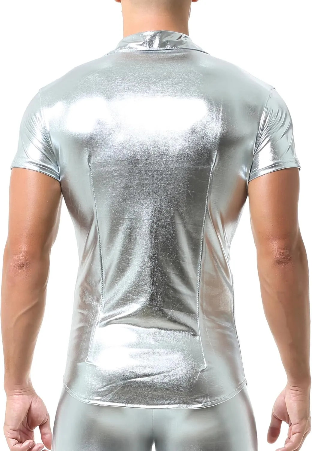 QiaTi Men's Faux Leather Undershirt Slim Fit Sleeveless Tank Top Nightclub Party Round Neck Shirts Muscle Top T-Shirts