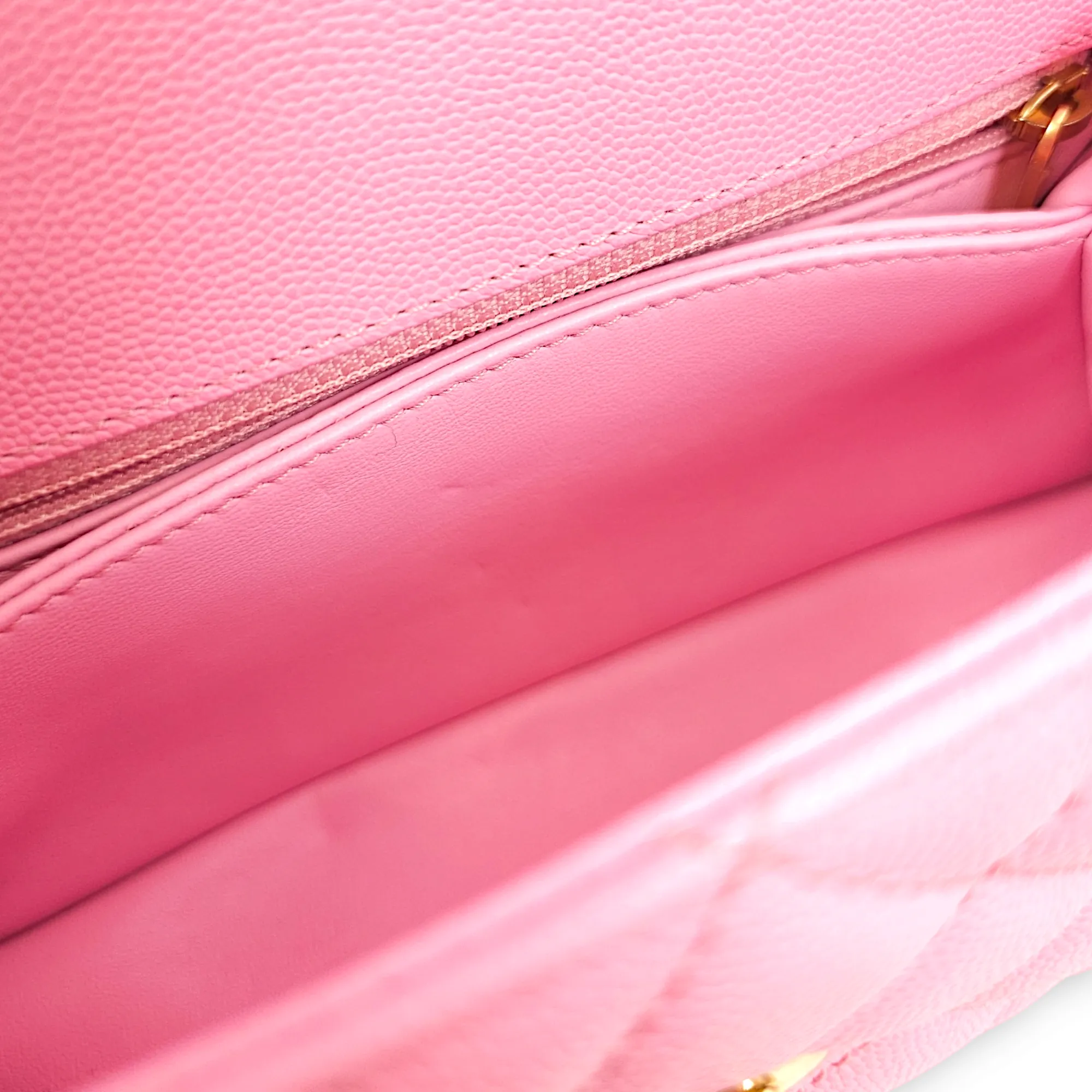 Quilted CoCo Mini Pink Top Handle Bag in Caviar Leather, Gold hardware