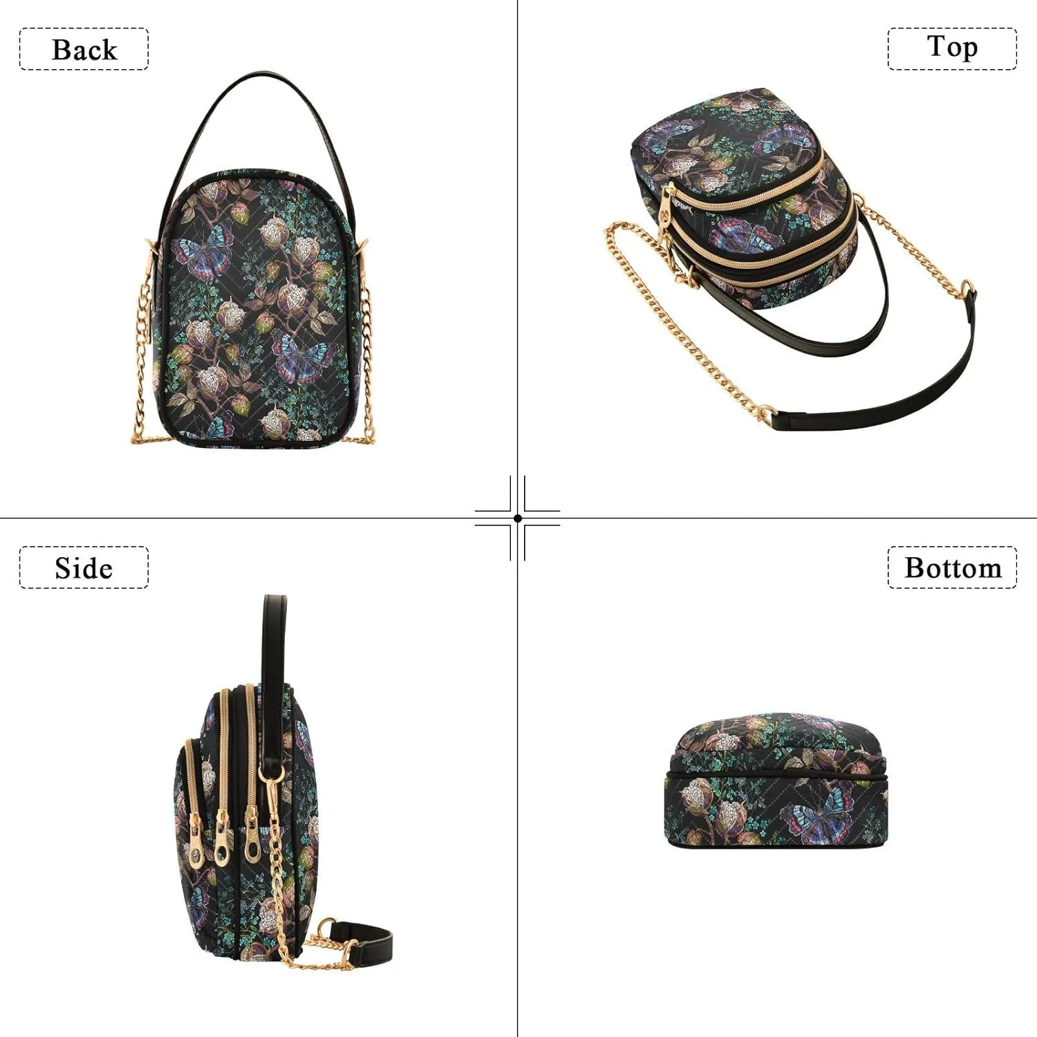Quilted Crossbody Bags for Women Trendy, Women's Crossbody Handbags Pink Butterfly Travel Cell Phone Purses Bags