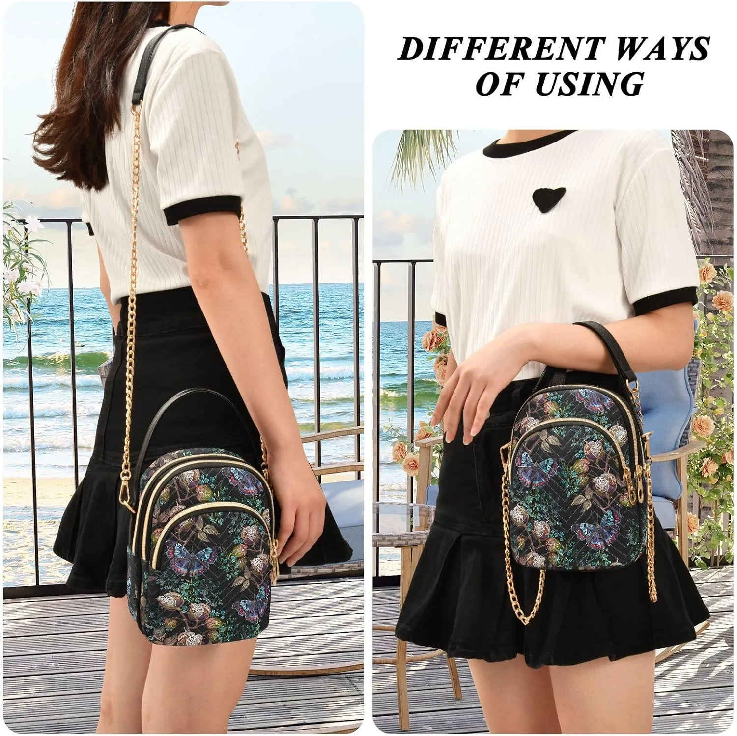 Quilted Crossbody Bags for Women Trendy, Women's Crossbody Handbags Pink Butterfly Travel Cell Phone Purses Bags