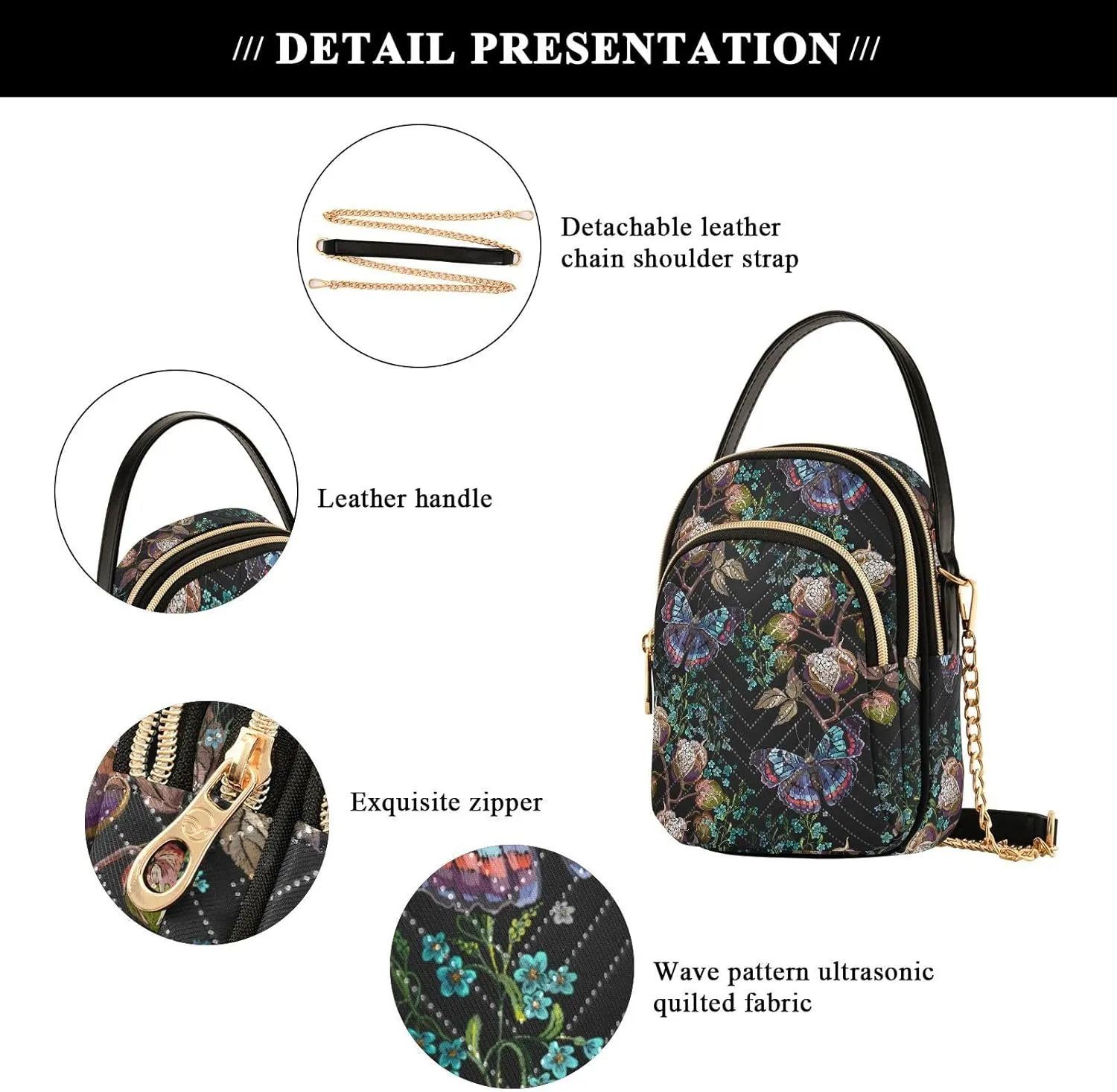 Quilted Crossbody Bags for Women Trendy, Women's Crossbody Handbags Pink Butterfly Travel Cell Phone Purses Bags