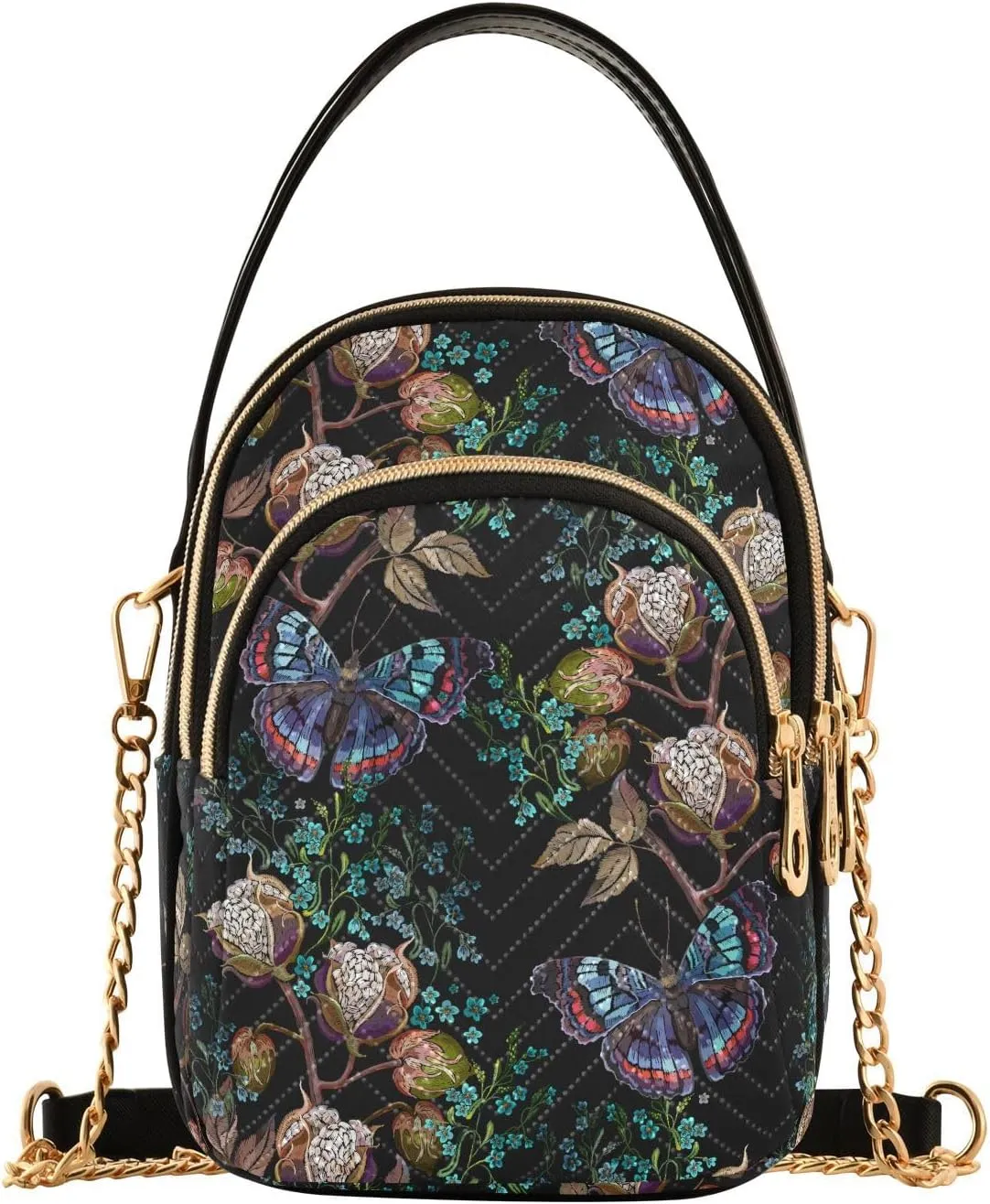 Quilted Crossbody Bags for Women Trendy, Women's Crossbody Handbags Pink Butterfly Travel Cell Phone Purses Bags