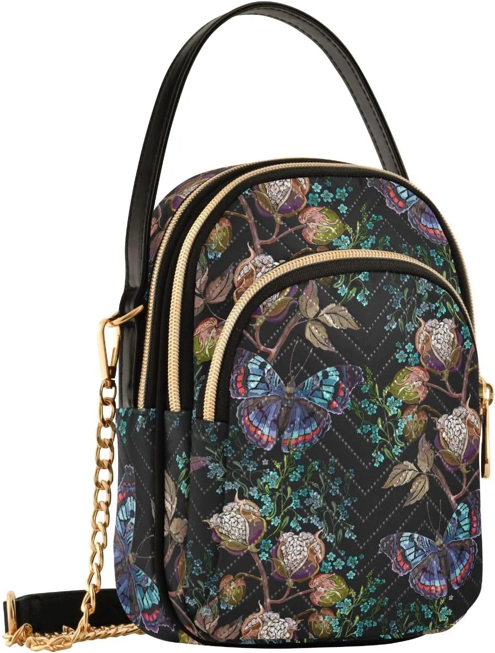 Quilted Crossbody Bags for Women Trendy, Women's Crossbody Handbags Pink Butterfly Travel Cell Phone Purses Bags