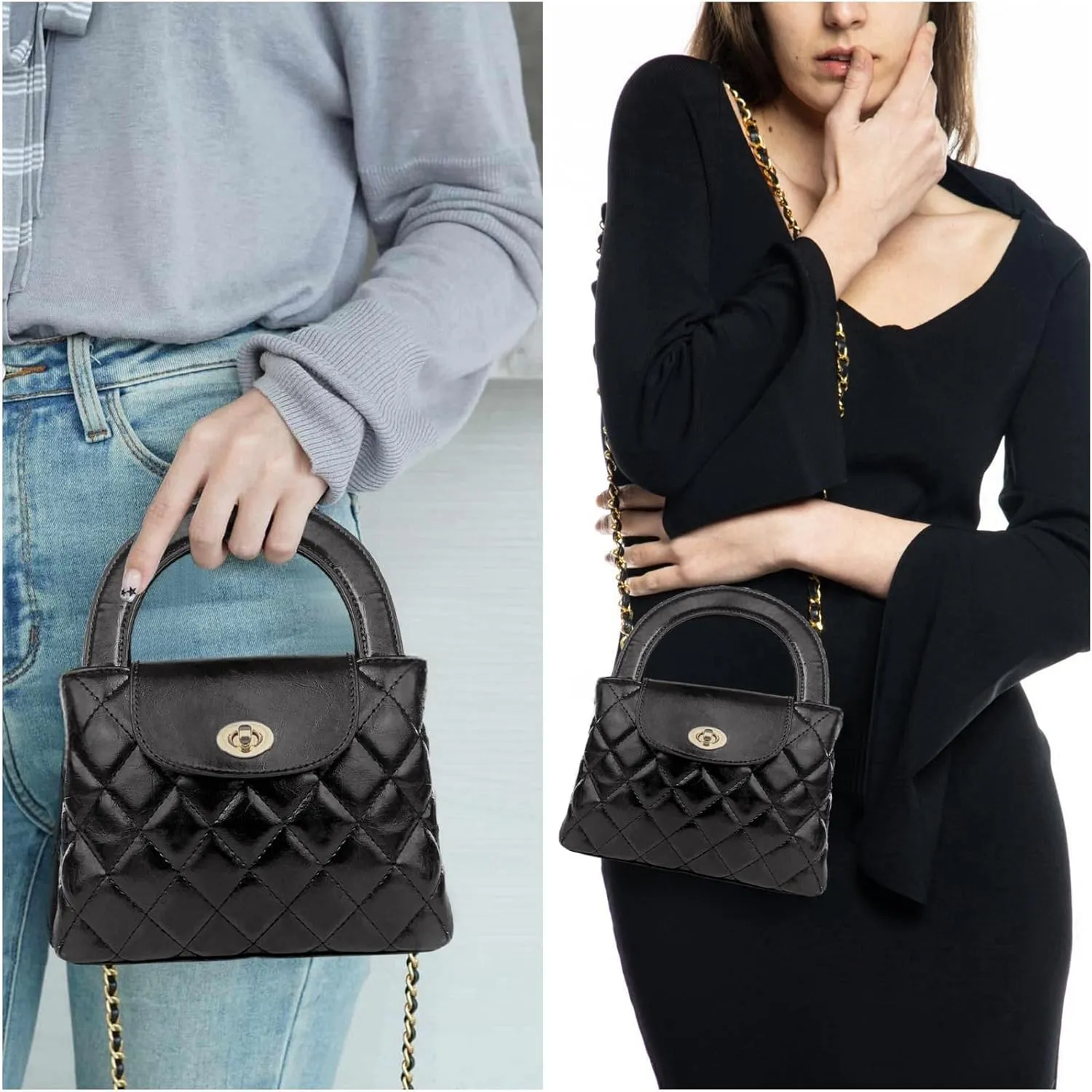 Quilted Crossbody Tote Bags for Women Small Top Handle Purse Trendy Designer Handbag Satchel Tote Shoulder Bag